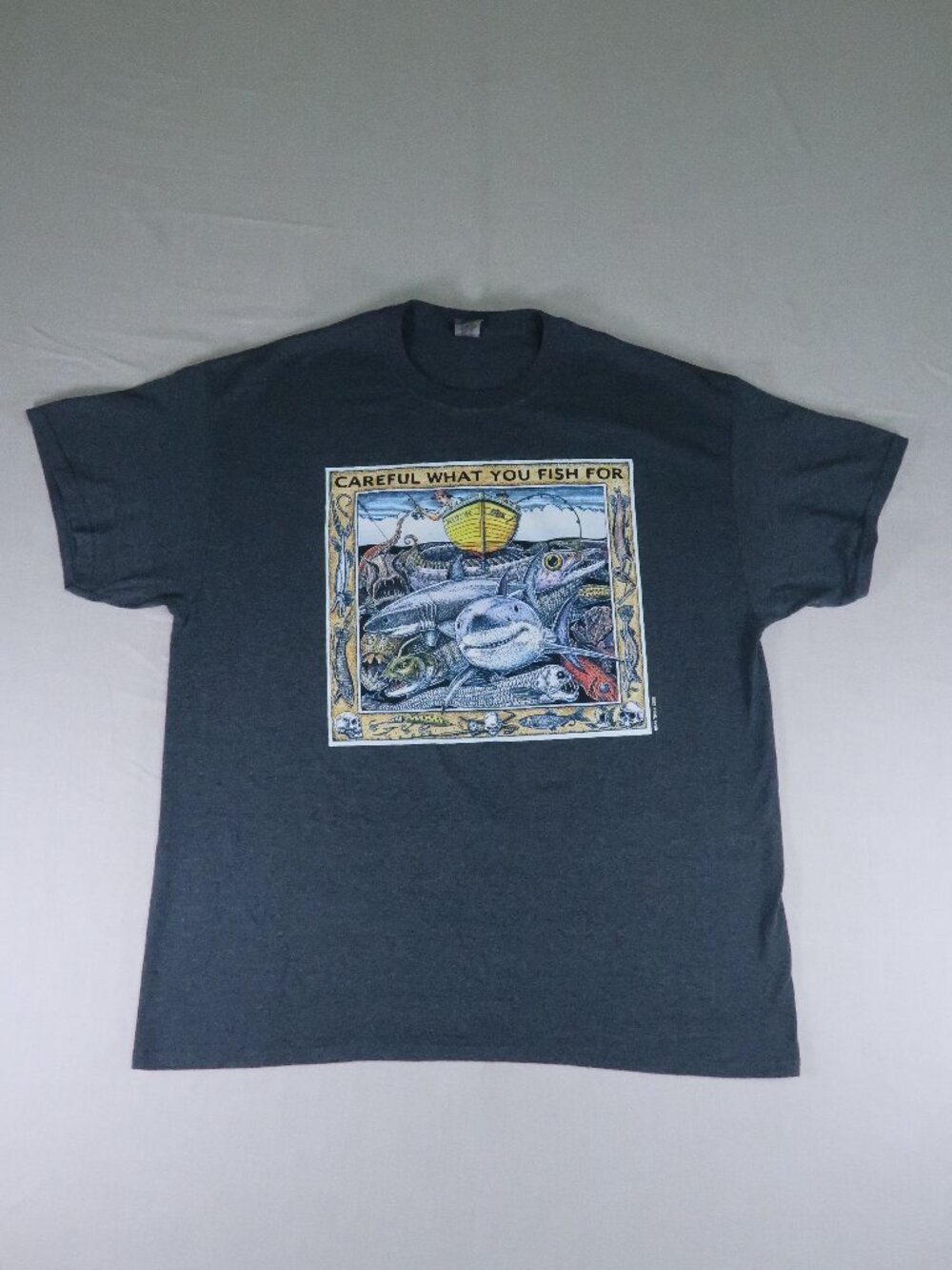 2005 Ray Troll Careful What You Fish For T Shirt XL Shark Fishing Graphic Tee